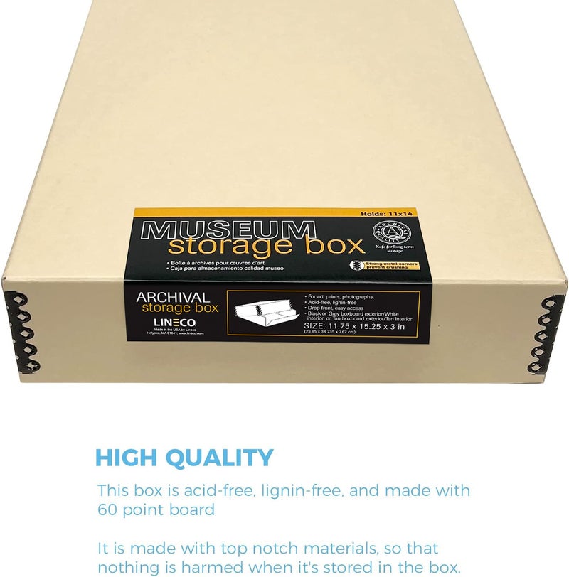 Lineco Museum Archival Storage Box, 11.75x15.25x3 in. Drop Front Design. Acid-Free with Metal Edge. Organize Photos, Pictures, Prints, Documents, Crafts, DIY. Tan, 1 Pack - Image 4